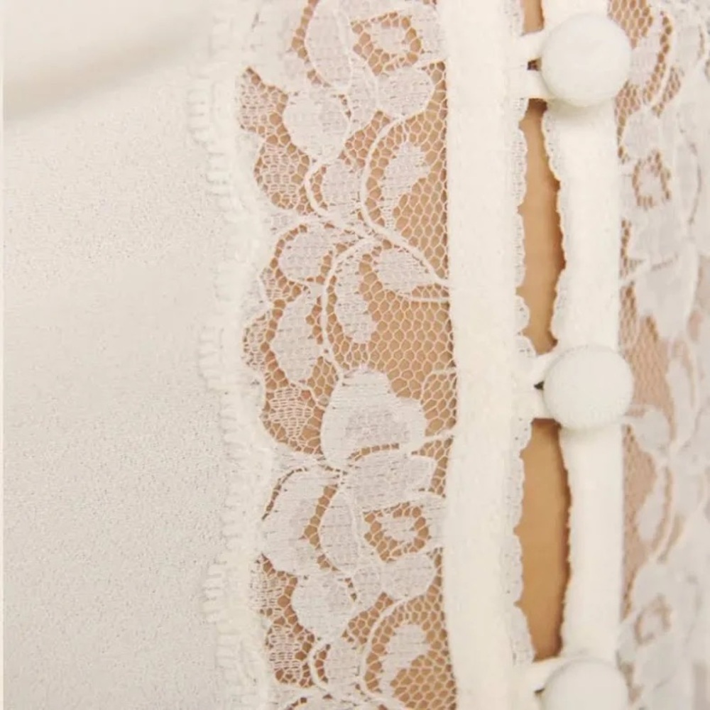 Reformation Nadene Top Ivory Lace Trim Blouse Viscose - Picture 4 of 15